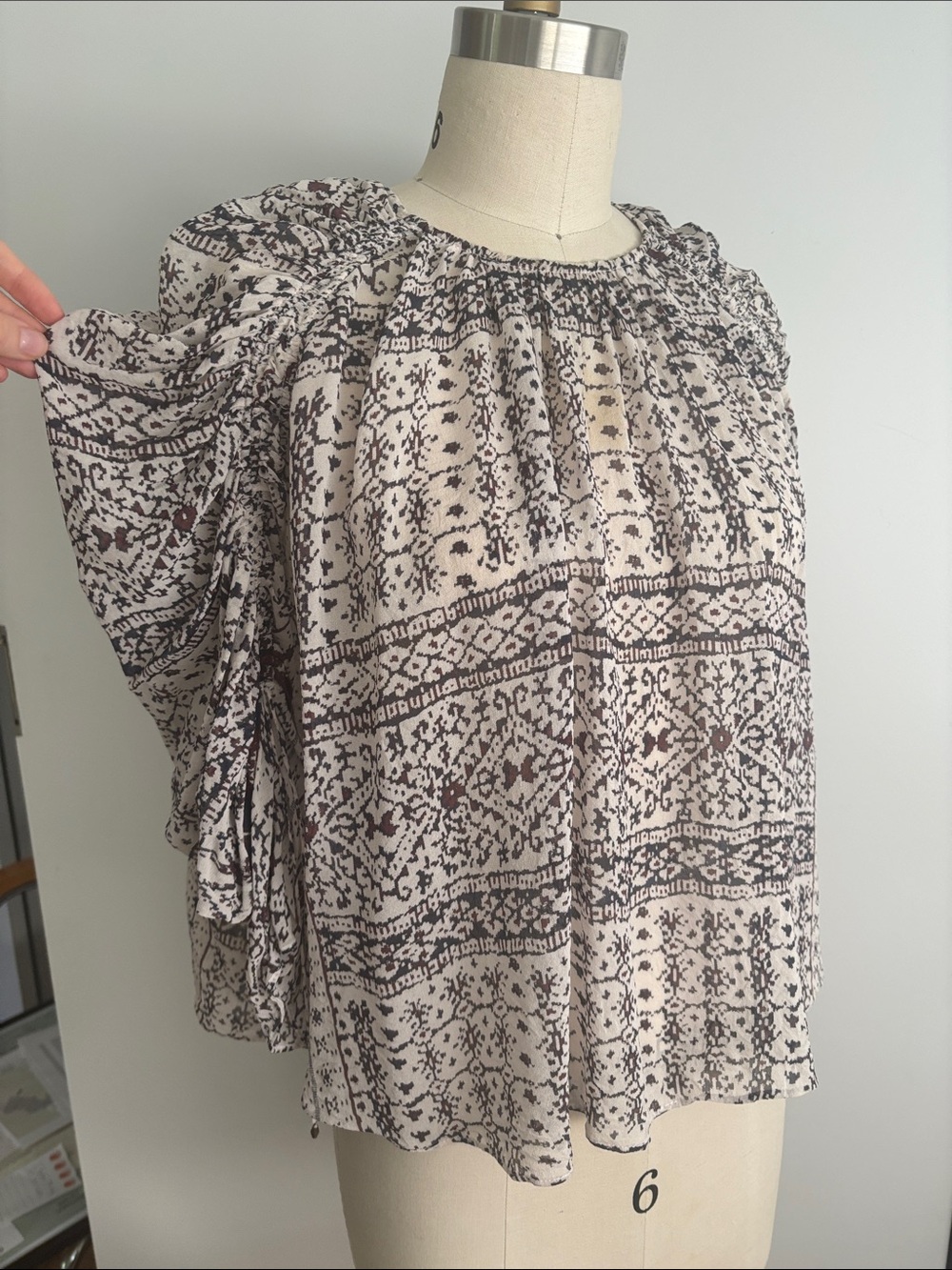 Ulla Johnson Cream and Brown Printed Peasant Blouse